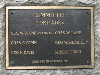 Tablet recognizing the committee in charge of erecting this monument in 1915. Photo ©2014 Look Around You Ventures, LLC.